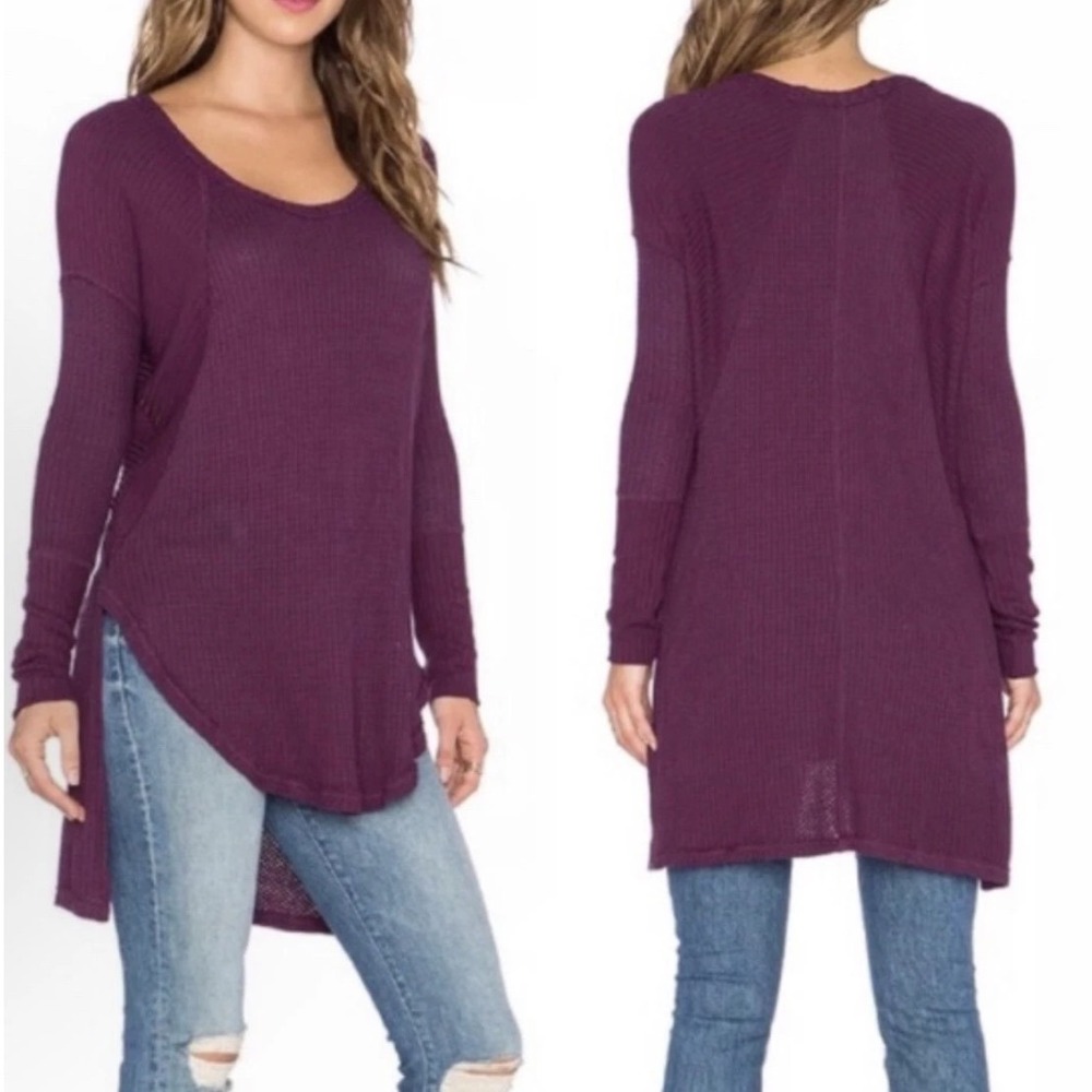 Free People We The Free Ventura Thermal Top Plum Purple Waffle Knit Small‎ S